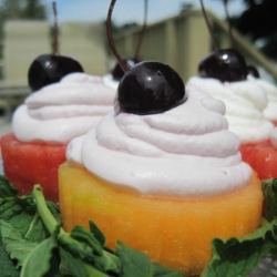 Summer Melon Cupcake with Yogurt Cherry Whip