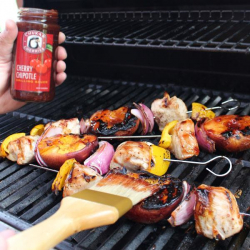 Cherry Chipotle Chicken & Peach Kabobs