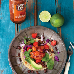 Tostada with Peach Cherry Salsa